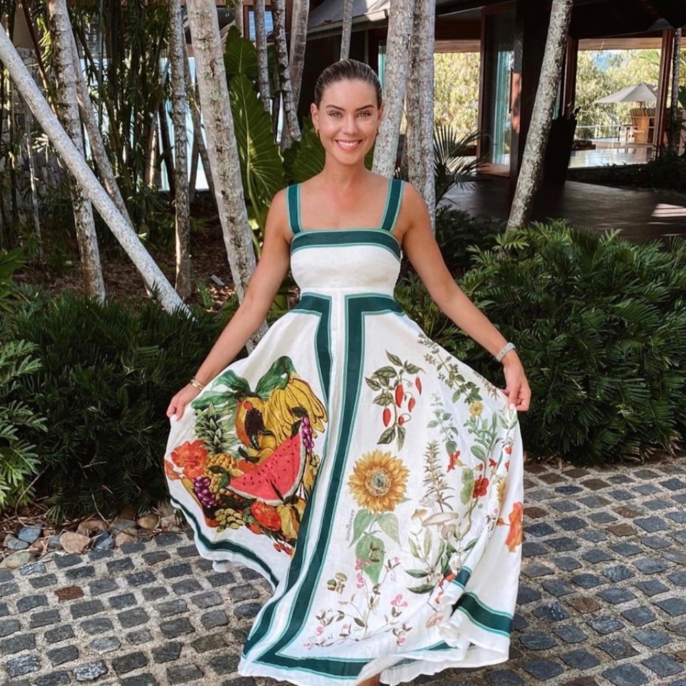 Alemais Frutta Printed Maxi Dress in Linen NWT!! Size US 6 (AU10) Influencer Fav